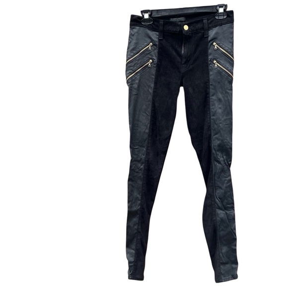 7 For All Mankind Faux Suede/ Leather Skinny Jeans SZ 28 Blk Biker Moto Goth - Picture 2 of 12